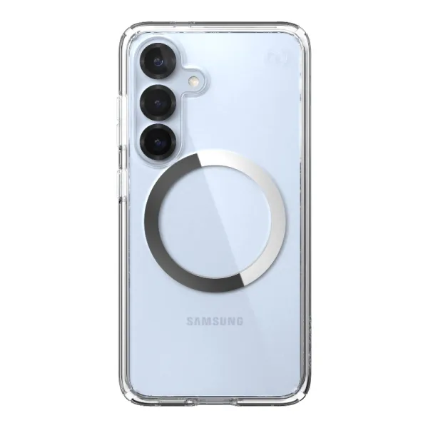 Speck Presidio Perfect-Clear Magnet - Case for Samsung Galaxy S25 / S24 MagSafe (Clear / Chrome Finish / Serene Silver)