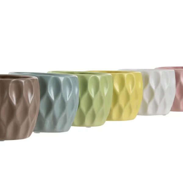 Planter Home ESPRIT Yellow White Green Pink Dolomite Rhombus 12 x 12 x 10 cm (6 Units)