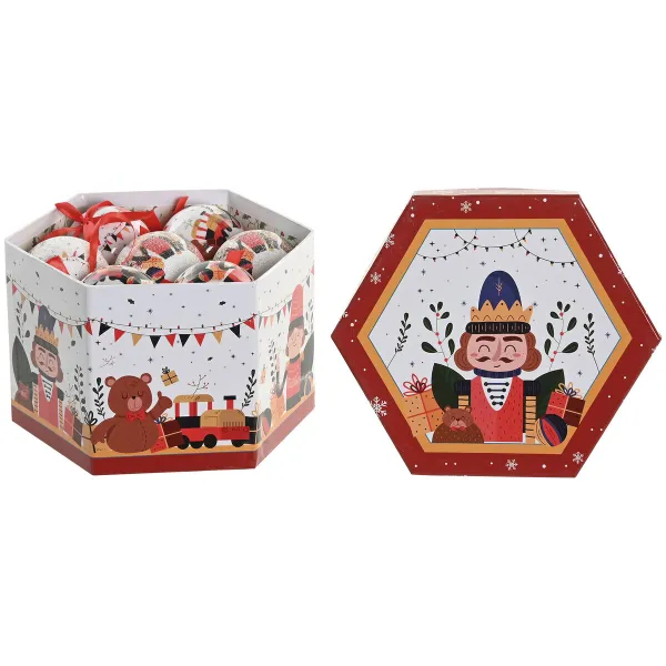 Eglītes rotājumi Home ESPRIT Balts Sarkans PVC Lācis Riekstu knaibles (14 Daļas)