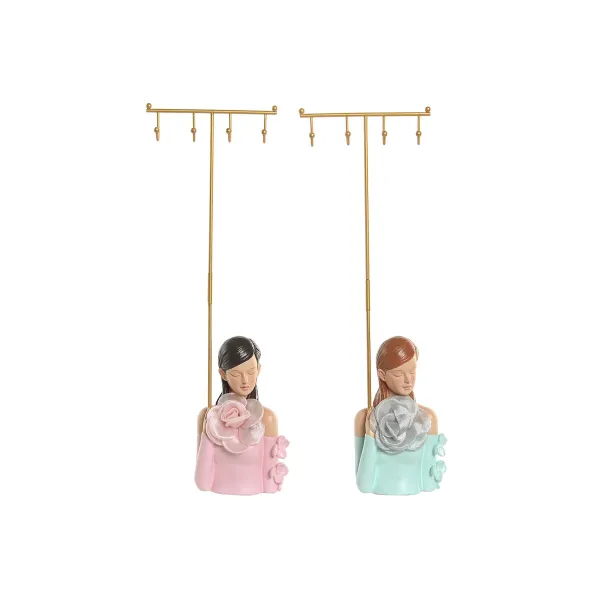 Jewellery Stand Home ESPRIT Green Pink Resin 14 x 6 x 36 cm (2 Units)
