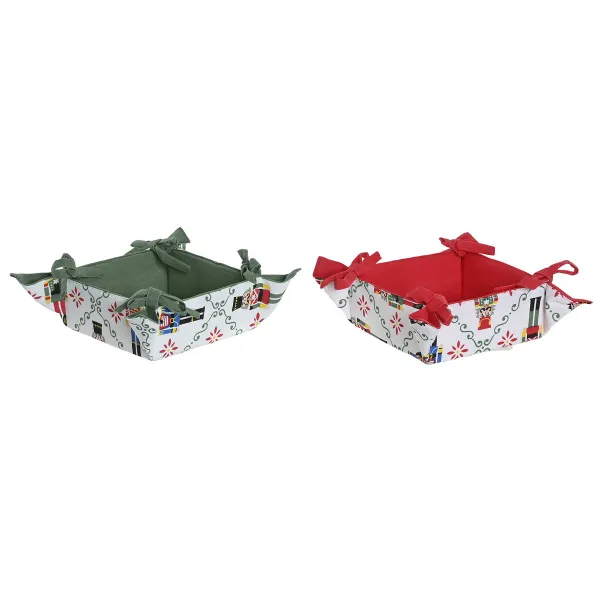 Decorative basket Home ESPRIT White Red Green Beige Nutcracker Christmas 30 x 30 x 8 cm (2 Units)
