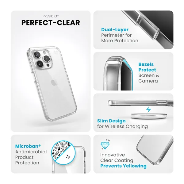 Speck Presidio Perfect-Clear - iPhone 15 Pro Case (Clear)