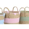 Decorative basket Home ESPRIT Blue Green Pink Natural Children's 36 x 36 x 37 cm (3 Units)