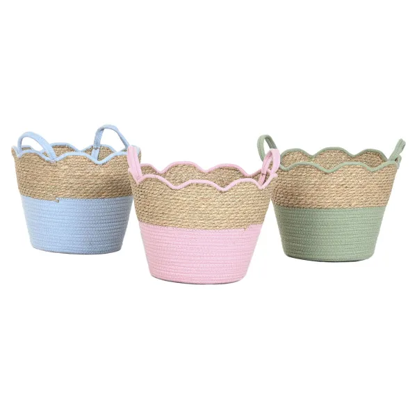 Koristekori Home ESPRIT Sininen Vihreä Pinkki Luonnollinen Lasten 35 x 35 x 28 cm (3 osaa)