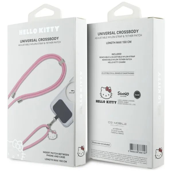 Hello Kitty Patch & Kitty Head Charm - Universal Phone Strap / Lanyard (Pink)