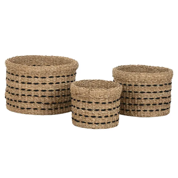 Koristekori Home ESPRIT Musta Luonnollinen Juutti Meriruoho (3 Kappaletta)