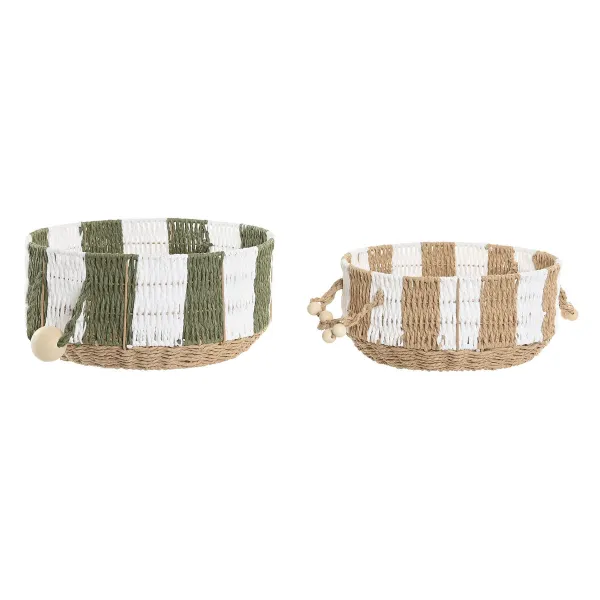 Krepšelio rinkinys Home ESPRIT Žalia Kreminė Tropinis 35 X 35 X 16 CM (2 Dalys)