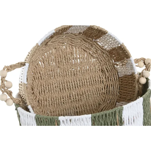 Krepšelio rinkinys Home ESPRIT Žalia Kreminė Tropinis 35 X 35 X 16 CM (2 Dalys)