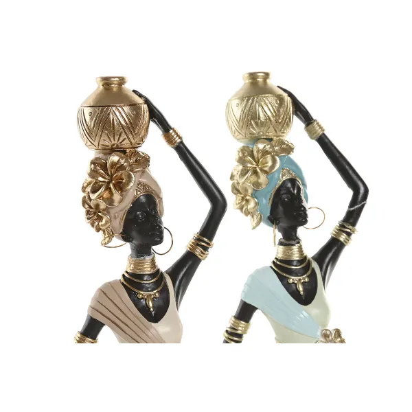 Decorative Figure Home ESPRIT Green Beige African Woman (2 Units)