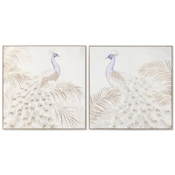 Canvas Home ESPRIT White Natural Peacock Tropical 100 x 5 x 100 cm (2 Units)