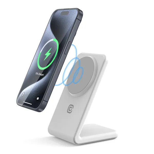 Crong MagSpot Stand - 2-in-1 Wireless Charger with MagSafe for iPhone and AirPods (White)