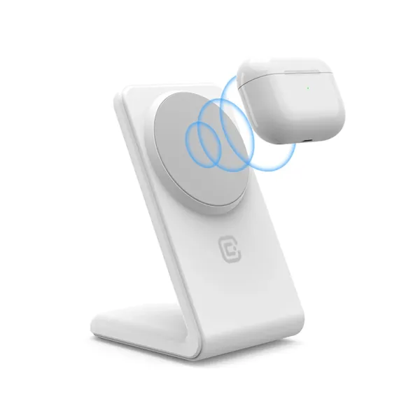 Crong MagSpot Stand - 2-in-1 Wireless Charger with MagSafe for iPhone and AirPods (White)