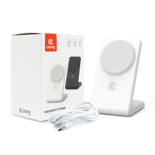 Crong MagSpot Stand - 2-in-1 Wireless Charger with MagSafe for iPhone and AirPods (White)