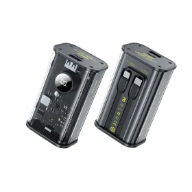 WEKOME WP-345 Vanguard Series - Power bank 10000 mAh Fast Charging with built-in USB-C & Lightning PD 20W cable + QC 22.5W (Blac