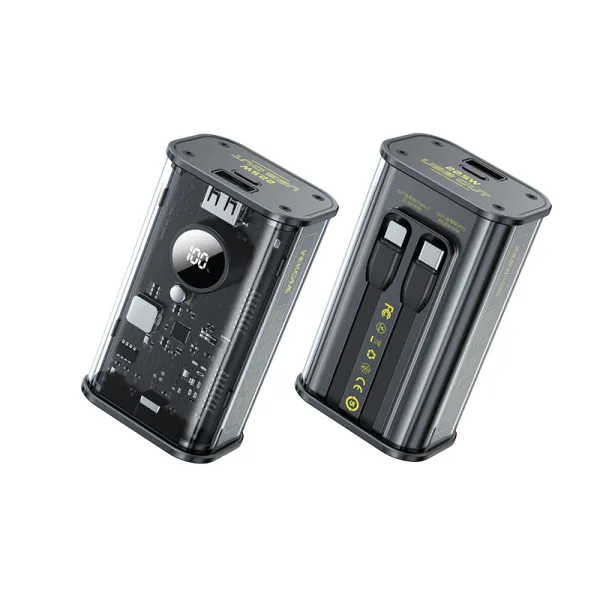 WEKOME WP-345 Vanguard Series - Power bank 10000 mAh Fast Charging with built-in USB-C & Lightning PD 20W cable + QC 22.5W (Blac