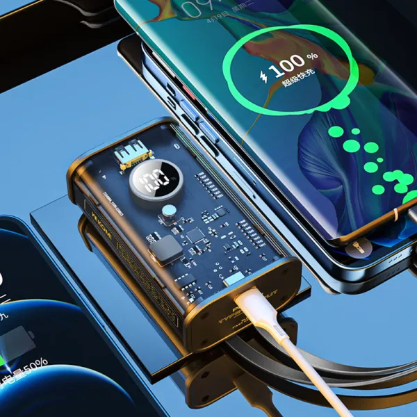 WEKOME WP-345 Vanguard Series - Power bank 10000 mAh Fast Charging with built-in USB-C & Lightning PD 20W cable + QC 22.5W (Blac