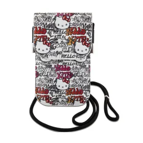 Hello Kitty Leather Tags Graffiti Cord - Phone crossbody bag (beige)