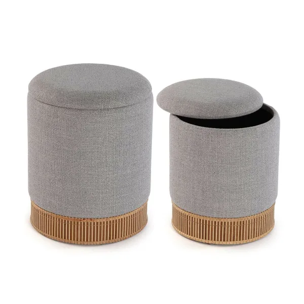 Съемный пуф Versa Серый Бамбук Деревянный MDF