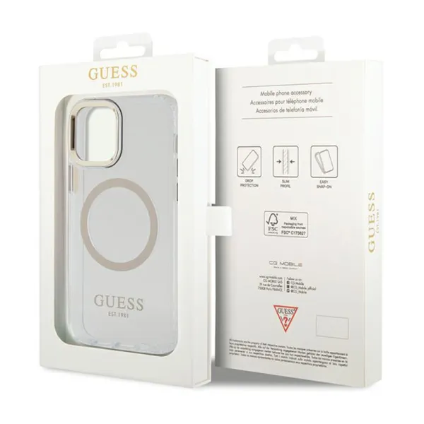 Guess Metal Outline MagSafe - Case for iPhone 12 / iPhone 12 Pro (Transparent / Gold)