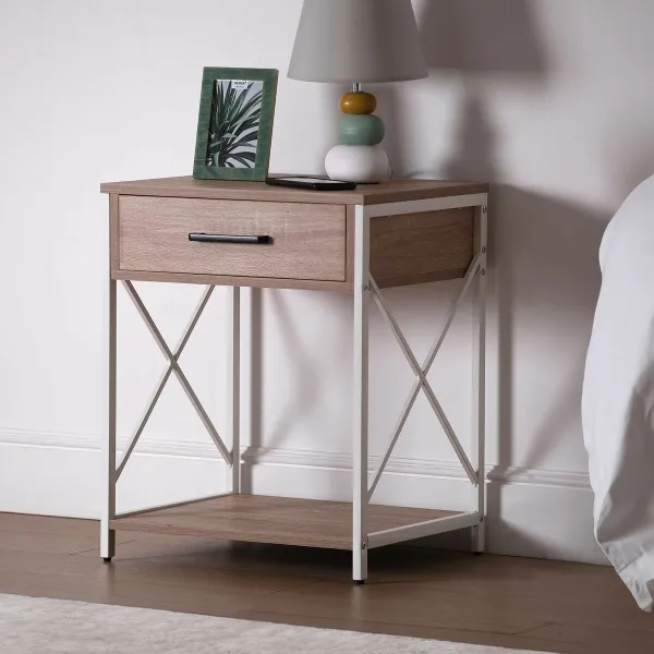 Naktsskapītis Versa Balts PVC Koks Metāls 40 x 60 x 48 cm