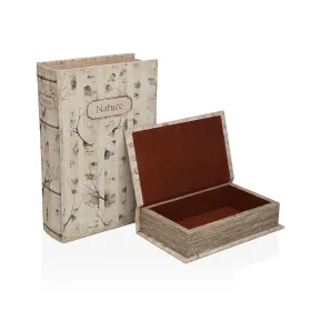 Dekoratīvās Kastes Komplekts Versa Nature Canvas Koks MDF Grāmata 7 x 27 x 18 cm