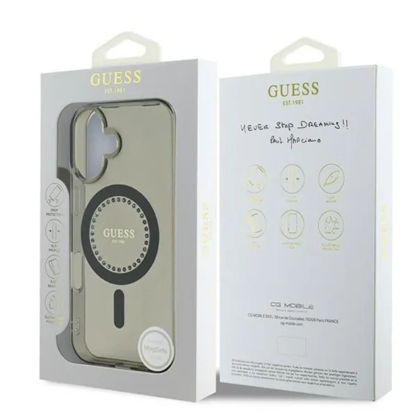 Guess IML Rhinestones MagSafe - Case for iPhone 16 Plus (Black)