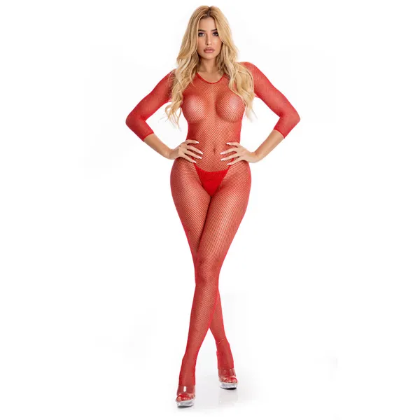 Bodystocking Pink Lipstick Red (M/L)