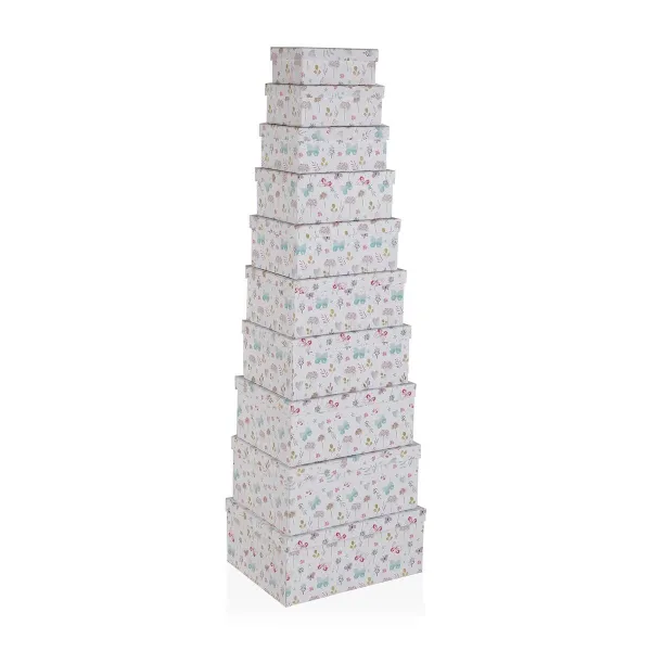 Set of Stackable Organising Boxes Versa Cardboard Flowers 10 Pieces