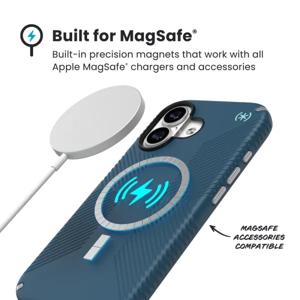 Speck Presidio2 Grip MagSafe - iPhone 17 Case (Deep Sea/Silver Metallic)