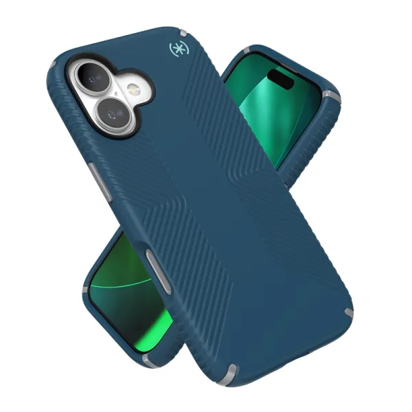 Speck Presidio2 Grip MagSafe - iPhone 17 Case (Deep Sea/Silver Metallic)
