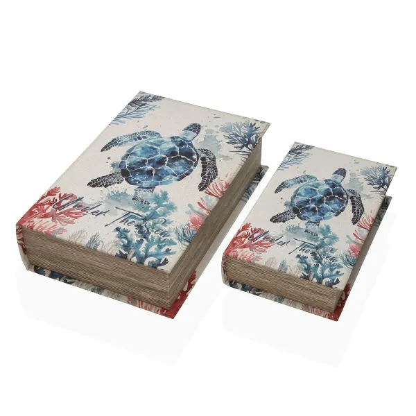 Decorative box Versa Canvas MDF Wood Book Tortoise