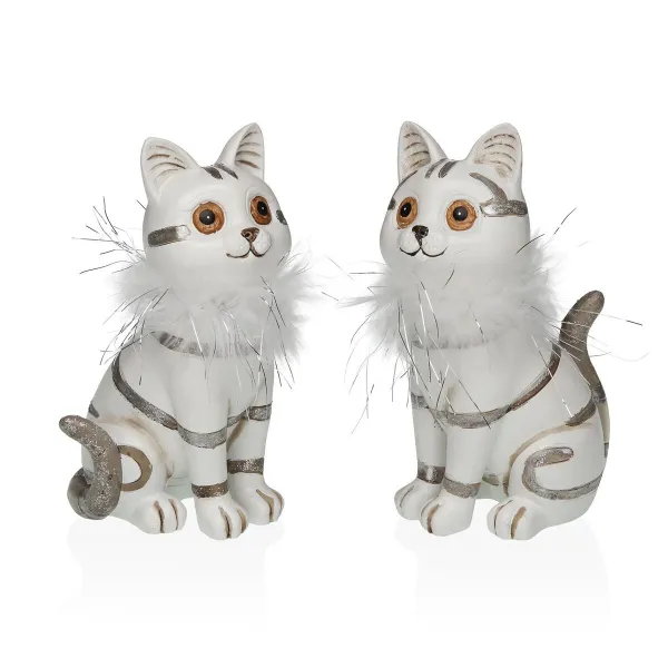 Decorative Figure Versa White Cats 7,5 X 17 X 10,5 CM Decorative Figure