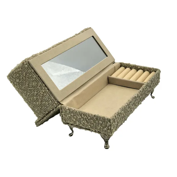 Шкатулка Versa Серый полиэстер Металл Зеркало Деревянный MDF 9,5 X 12,5 X 23,5 CM Диван