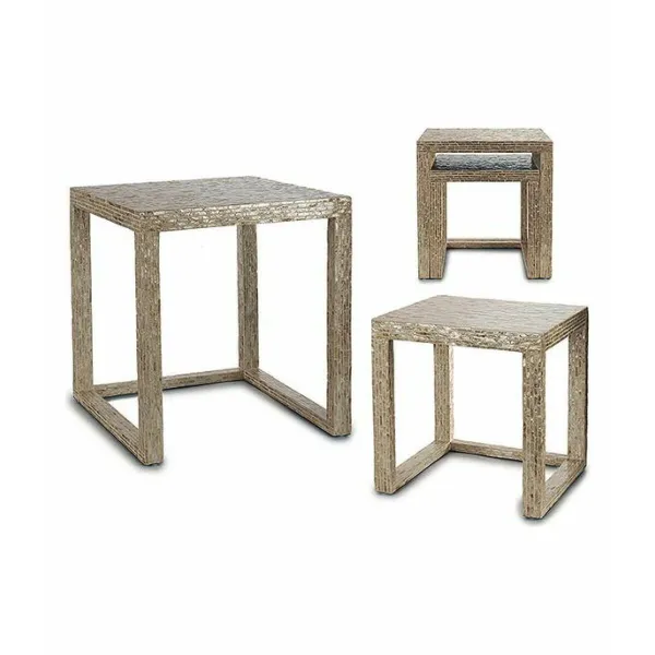Set of 2 tables Gift Decor BIG-S3603662 White Beige Golden 42,5 x 61 x 60 cm (2 Pieces) (2 Units)