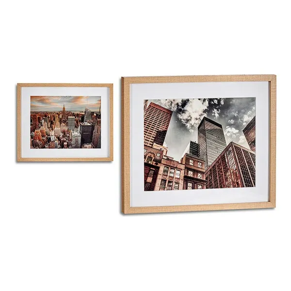 Painting Gift Decor Brown Wood Glass City 43 x 3 x 53 cm