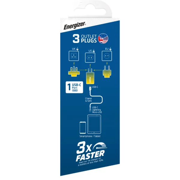 Energizer Ultimate - Multiplug EU / UK / US GaN 20W PD mains charger (Gold)