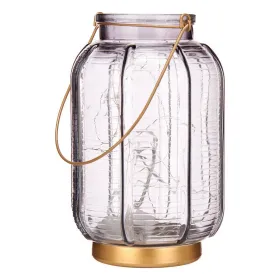 LED Lantern Gift Decor Grey Golden Glass Stripes 14 x 22 x 14 cm 13,5 x 22 x 13,5 cm