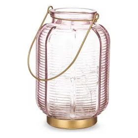 LED Lantern Gift Decor Pink Golden Glass Stripes 13,5 x 22 x 13,5 cm