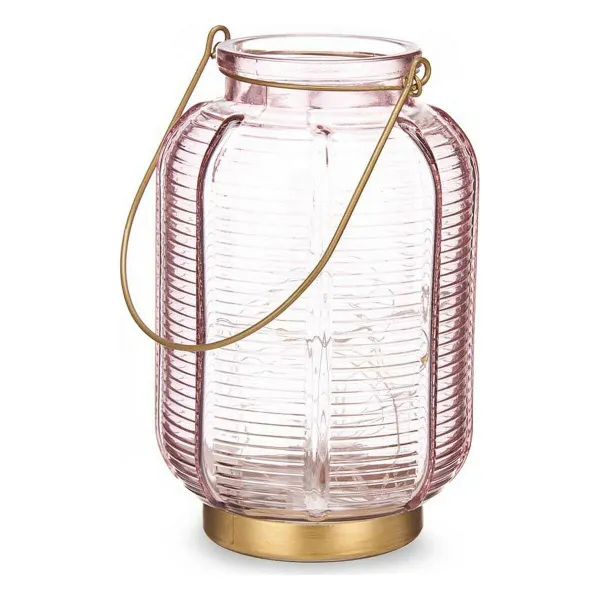 LED žibintas Gift Decor Rožinė Auksinis stiklas Dryžiai 13,5 x 22 x 13,5 cm