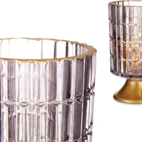 LED Lantern Gift Decor Grey Golden Metal Glass 10,7 x 18 x 10,7 cm