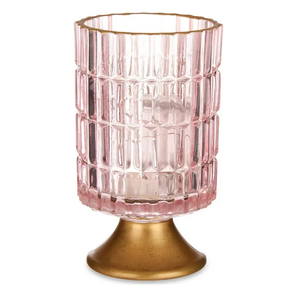 LED žibintas Gift Decor Rožinė Auksinis stiklas Dryžiai 10,7 x 18 x 10,7 cm