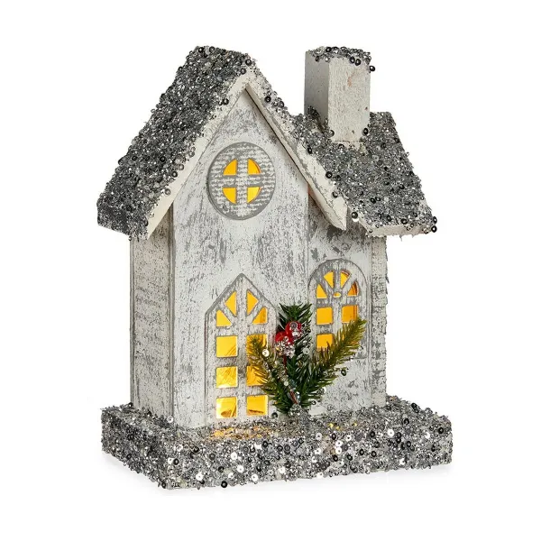 Koristehahmo Krist+ Valkoinen Harmaa Glitter Talo Joulu 19,5 x 25 x 9 cm LED Valo