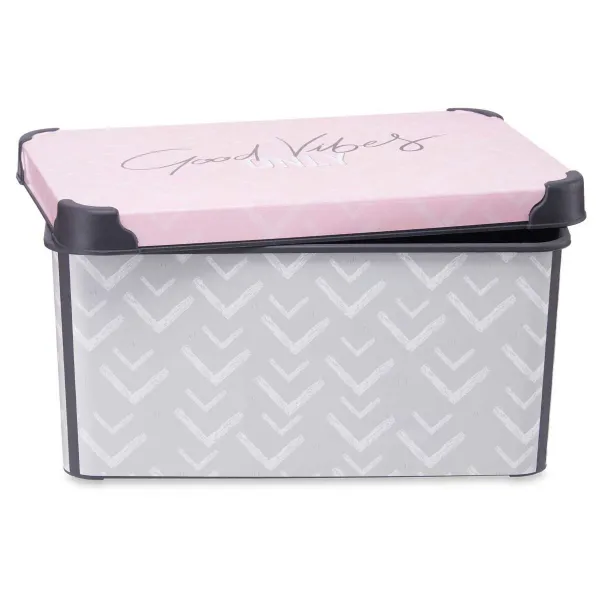 Storage Box with Lid Kipit Vibes Grey Pink Plastic Printed 10 L (12 Units)