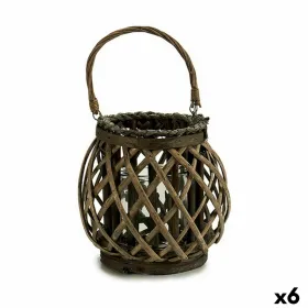 Candleholder Gift Decor Brown Grey wicker Glass 29,5 x 24 x 22 cm (6 Units)