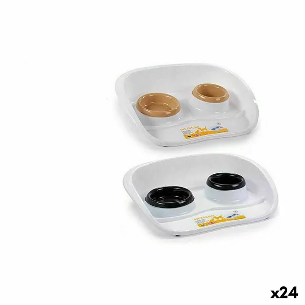 Gyvūnų maisto dėžė Stefanplast Balta Ruda Juoda Plastmasinis 34 x 11 x 46,5 cm Dvigubas (24 vnt.)