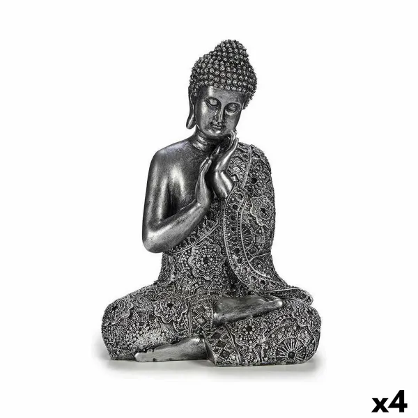 Decorative Figure Gift Decor Silver Buddha Sitting 22 x 33 x 18 cm (4 Units)