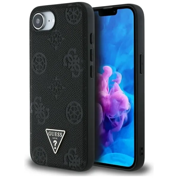 Guess Grained Hot Stamp Peony Triangle Logo MagSafe - Case for iPhone 16e (black)