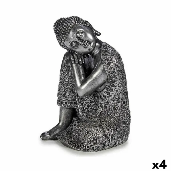 Koristehahmo Gift Decor Hopeinen Hopea Buddha Istuva 20 x 30 x 20 cm (4 osaa)