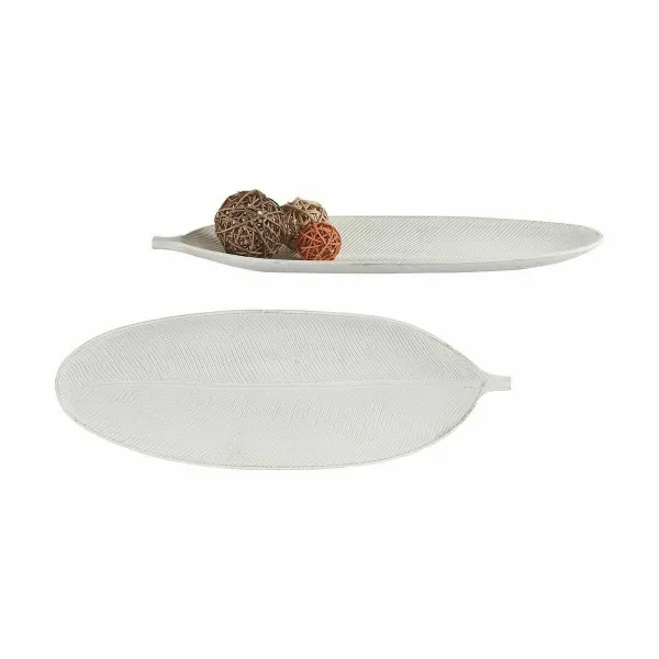 Centerpiece Gift Decor White MDF Wood 49 x 2,7 x 17,3 cm Decoration Leaf of a plant (6 Units)