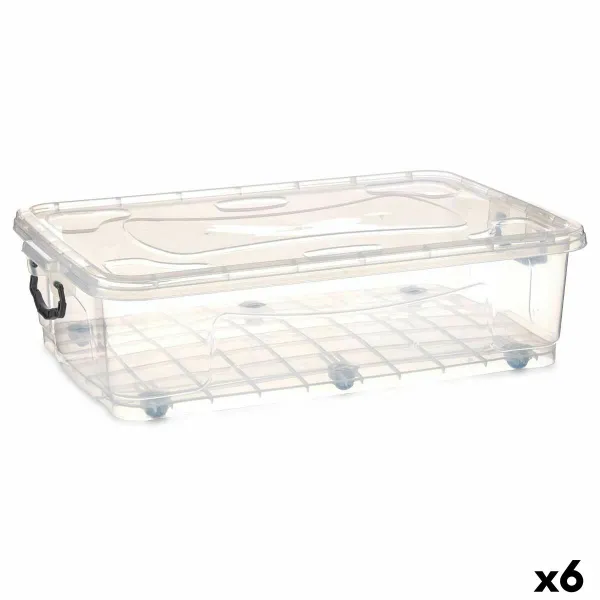 Uzglabāšanas Kaste ar Riteņiem Kipit Caurspīdīgs Plastmasa 40 L 46,5 x 20 x 72,2 cm (6 gb.)